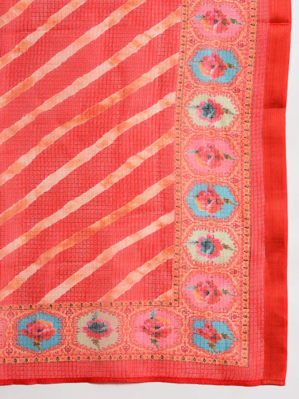 Red_Cotton_Embroidered_Lehenga_Choli_With_Dupatta_For_Women