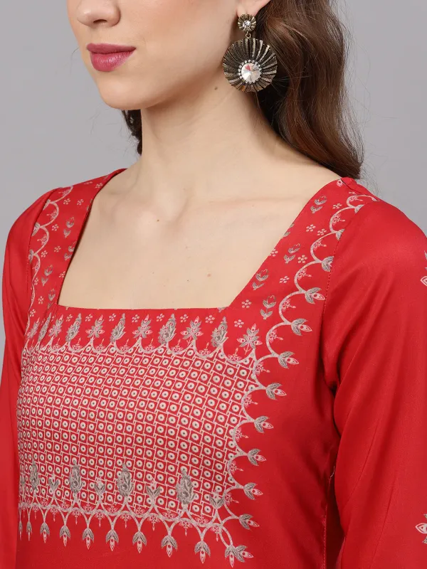 Red_Chinnon_Printed_Silk_Kurta_With_Palazzo_For_Women