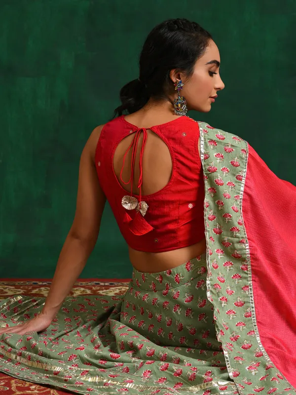 Sea_Green_Cotton_Floral_Print_Silk_&_Lehenga_Choli_With_Dupatta_For_Women