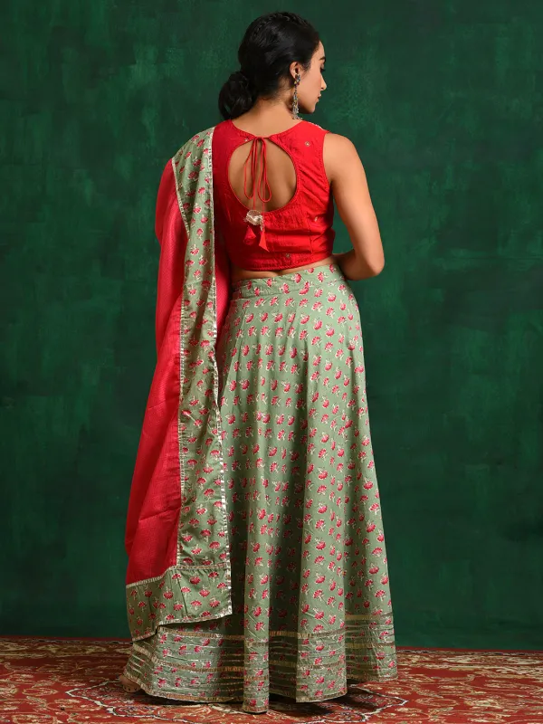 Sea_Green_Cotton_Floral_Print_Silk_&_Lehenga_Choli_With_Dupatta_For_Women