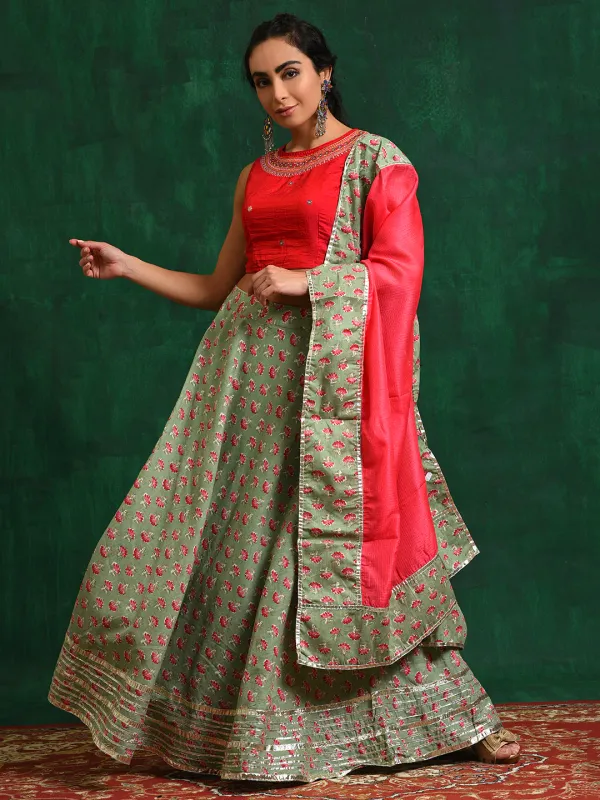 Sea_Green_Cotton_Floral_Print_Silk_&_Lehenga_Choli_With_Dupatta_For_Women