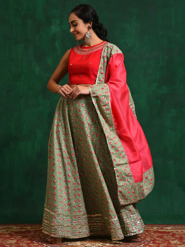 Sea_Green_Cotton_Floral_Print_Silk_&_Lehenga_Choli_With_Dupatta_For_Women