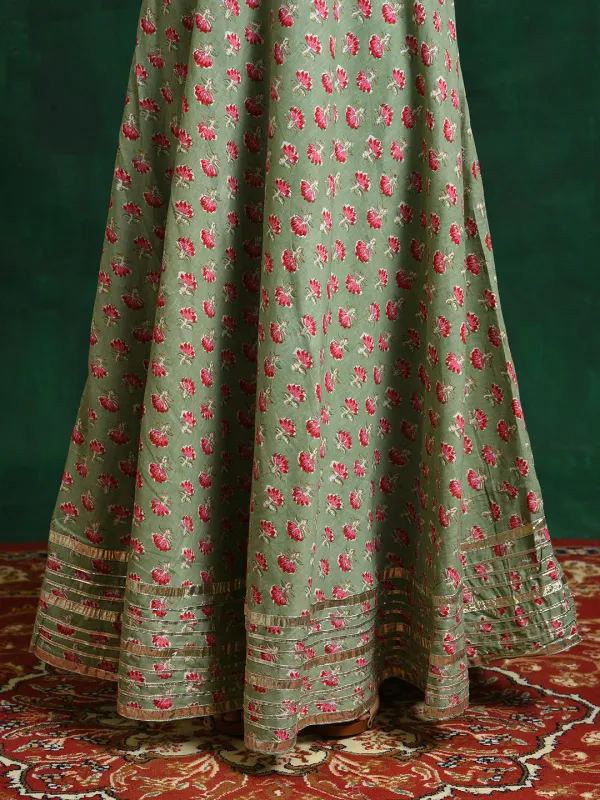 Sea_Green_Cotton_Floral_Print_Silk_&_Lehenga_Choli_With_Dupatta_For_Women