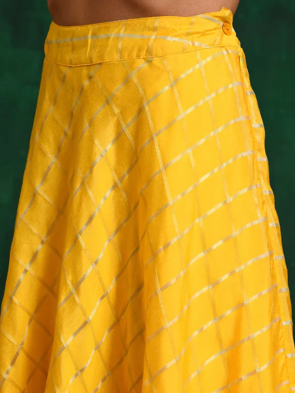 Yellow_Cotton_Chanderi_Checked_Lehenga_Choli_With_Dupatta_For_Women