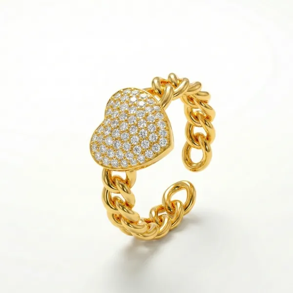 Pave_Heart_Cuban_Link_Adjustable_Ring_For_Women