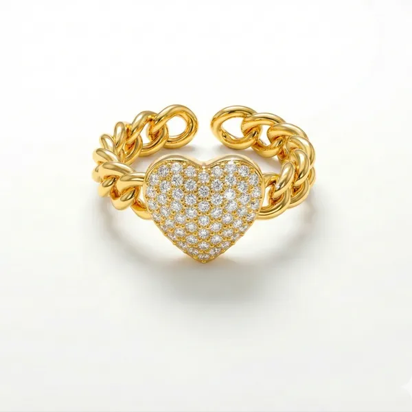 Pave_Heart_Cuban_Link_Adjustable_Ring_For_Women