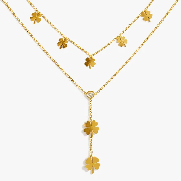 Leaf_Stone_Adjustable_Double_Chain_Necklace_For_Women