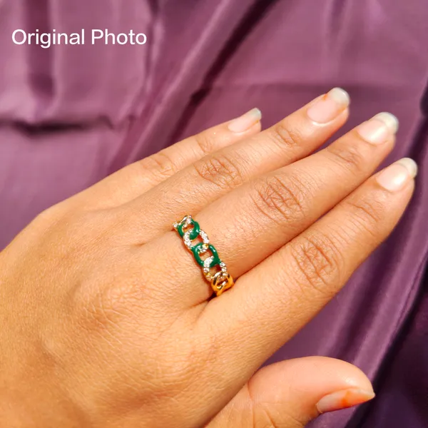 Green_Enamel_Chain_Link_Adjustable_Ring_For_Women