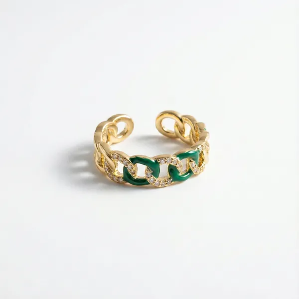 Green_Enamel_Chain_Link_Adjustable_Ring_For_Women