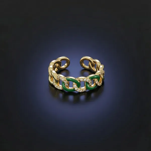Green_Enamel_Chain_Link_Adjustable_Ring_For_Women