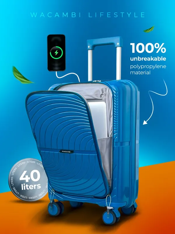 Blue_Hard_Cabin_Trolley_Bag_For_Unisex