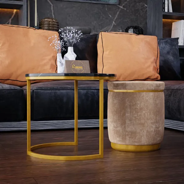 Cream_Metal_&_Wood_Ottoman_For_Home_Decor