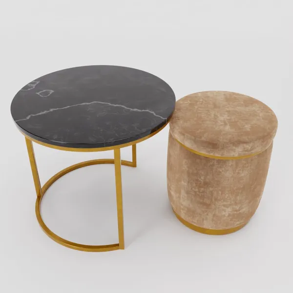 Cream_Metal_&_Wood_Ottoman_For_Home_Decor
