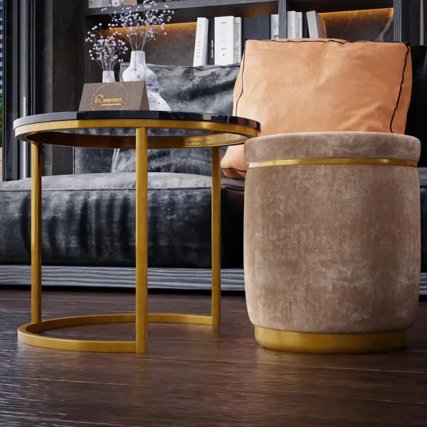 Cream_Metal_&_Wood_Ottoman_For_Home_Decor