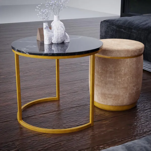 Cream_Metal_&_Wood_Ottoman_For_Home_Decor