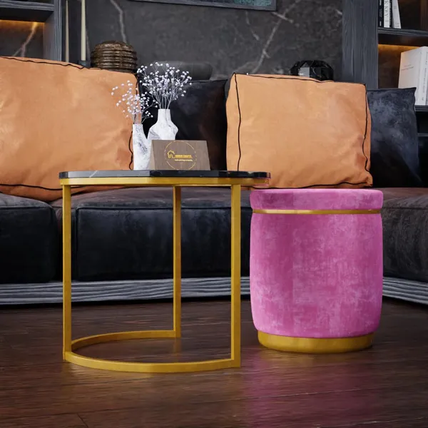Pink_Metal_&_Wood_Ottoman_For_Home_Decor