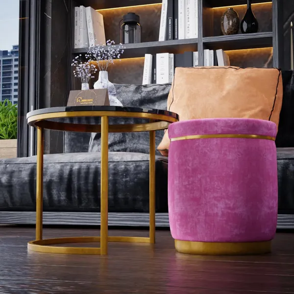 Pink_Metal_&_Wood_Ottoman_For_Home_Decor