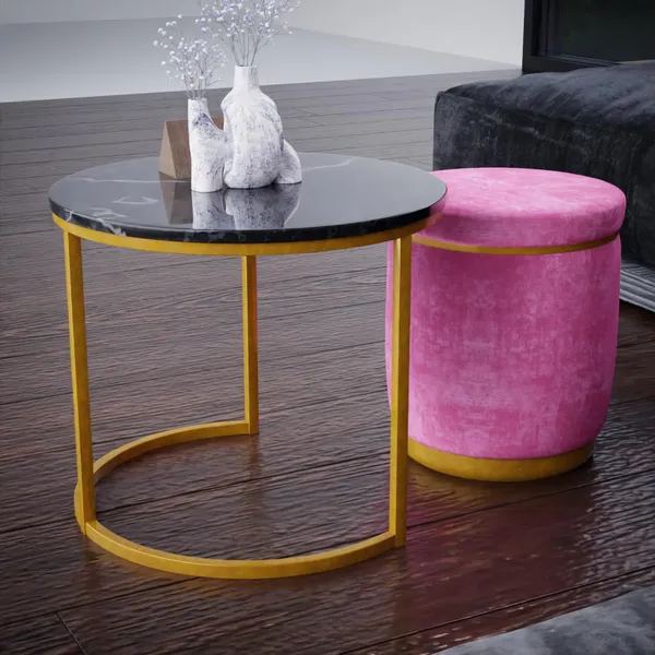 Pink_Metal_&_Wood_Ottoman_For_Home_Decor
