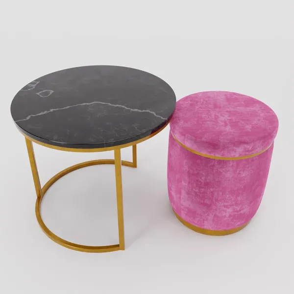 Black_Pink_Metal_&_Wood_Ottoman_For_Home_Decor