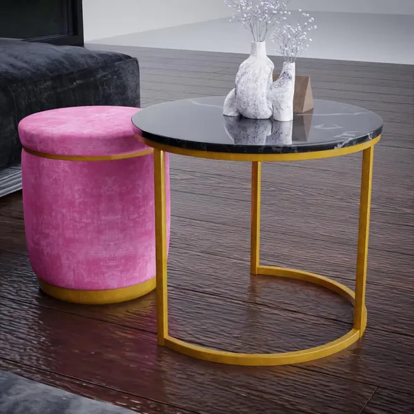 Black_Pink_Metal_&_Wood_Ottoman_For_Home_Decor