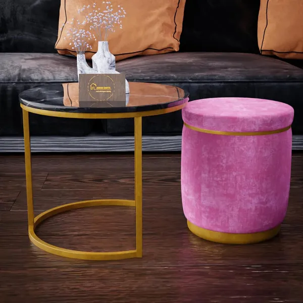 Black_Pink_Metal_&_Wood_Ottoman_For_Home_Decor