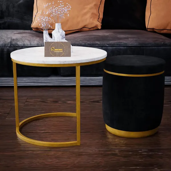 White_Black_Metal_&_Wood_Ottoman_For_Home_Decor