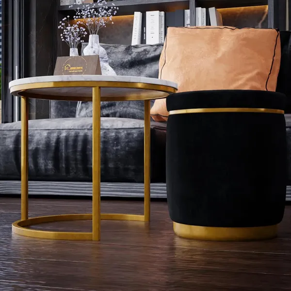 White_Black_Metal_&_Wood_Ottoman_For_Home_Decor