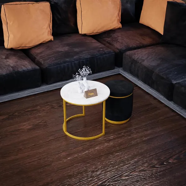 White_Black_Metal_&_Wood_Ottoman_For_Home_Decor