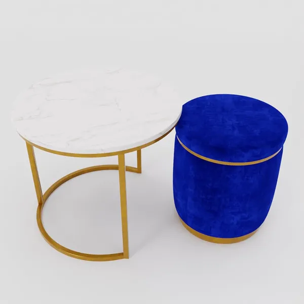 White_Blue_Metal_&_Wood_Ottoman_For_Home_Decor