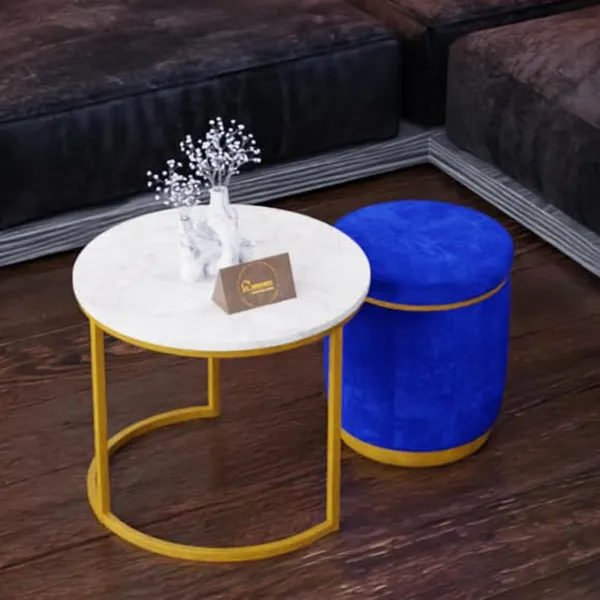 White_Blue_Metal_&_Wood_Ottoman_For_Home_Decor