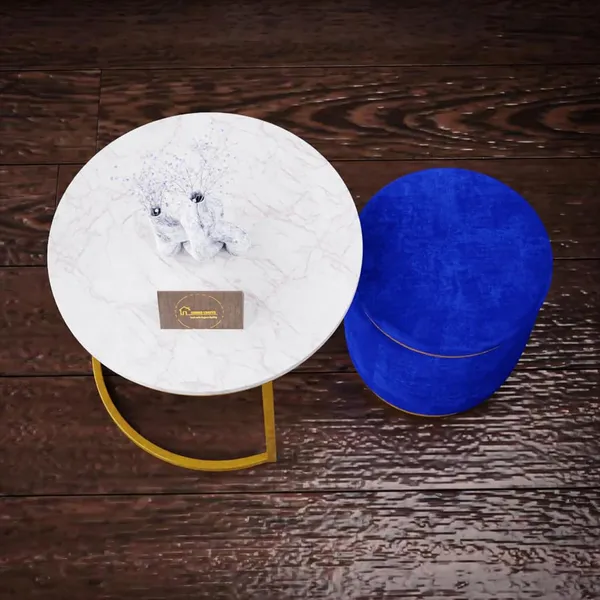 White_Blue_Metal_&_Wood_Ottoman_For_Home_Decor
