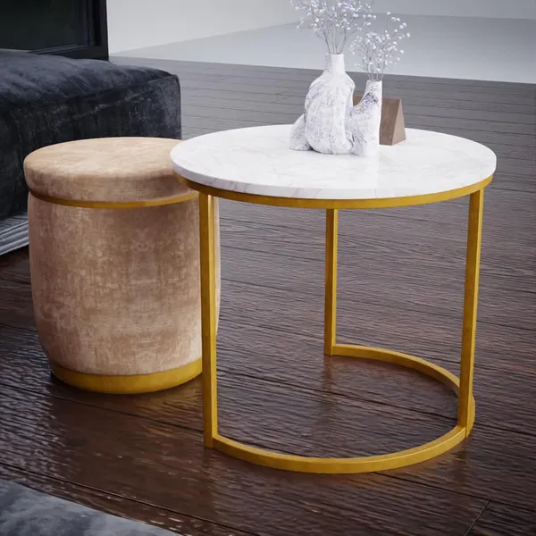 White_Cream_Metal_&_Wood_Ottoman_For_Home_Decor