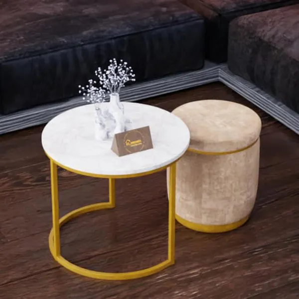 White_Cream_Metal_&_Wood_Ottoman_For_Home_Decor