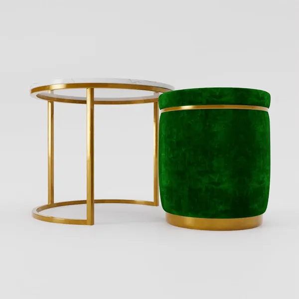 White_Green_Metal_&_Wood_Ottoman_For_Home_Decor
