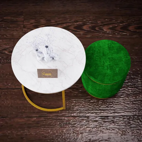 White_Green_Metal_&_Wood_Ottoman_For_Home_Decor