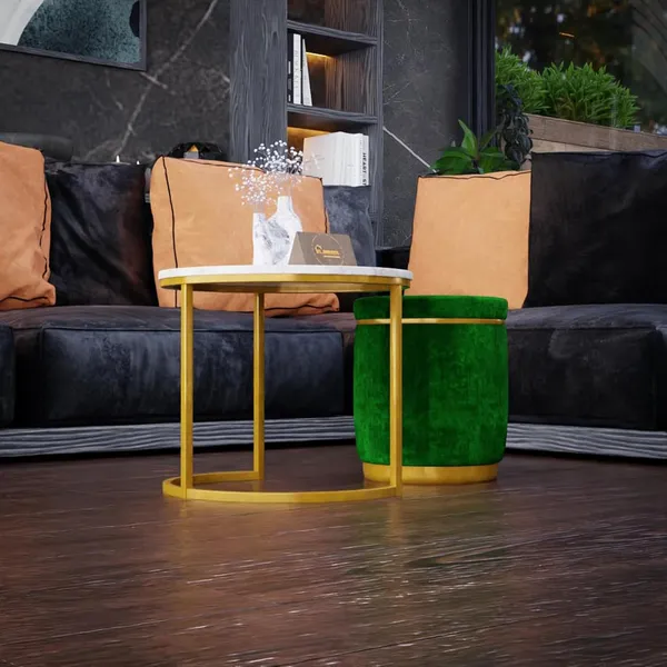 White_Green_Metal_&_Wood_Ottoman_For_Home_Decor