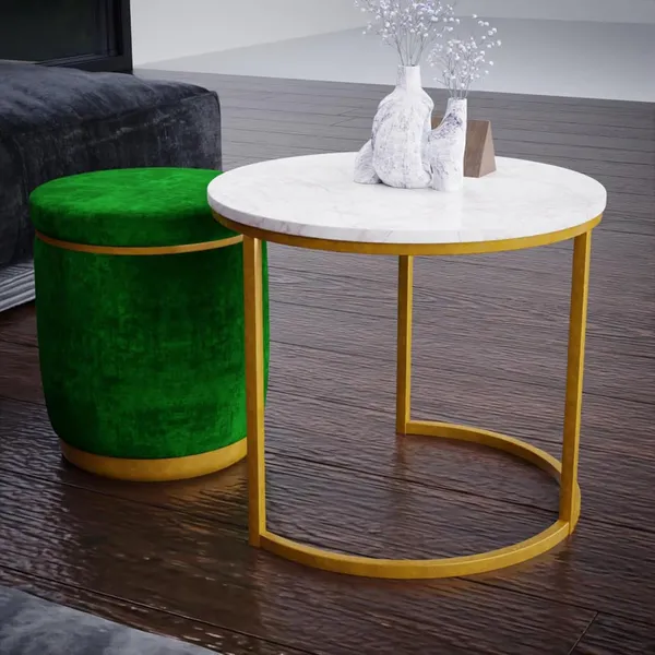 White_Green_Metal_&_Wood_Ottoman_For_Home_Decor