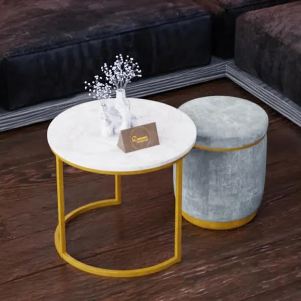 White_Grey_Metal_&_Wood_Ottoman_For_Home_Decor