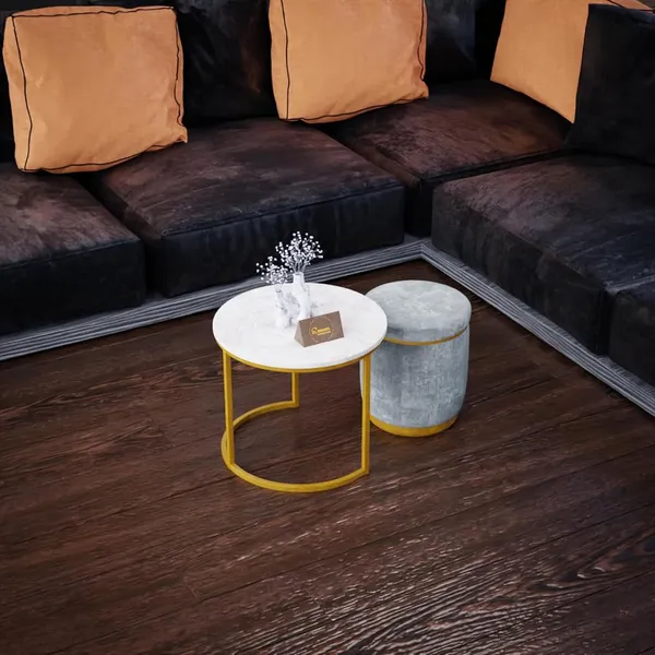 White_Grey_Metal_&_Wood_Ottoman_For_Home_Decor