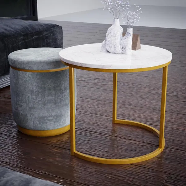 White_Grey_Metal_&_Wood_Ottoman_For_Home_Decor