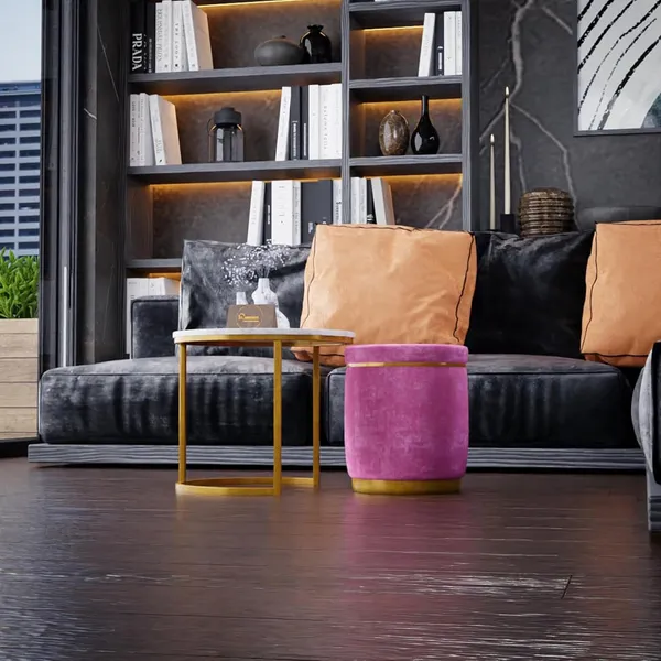 White_Pink_Metal_&_Wood_Ottoman_For_Home_Decor