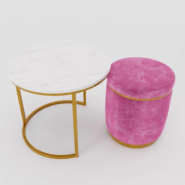 White_Pink_Metal_&_Wood_Ottoman_For_Home_Decor