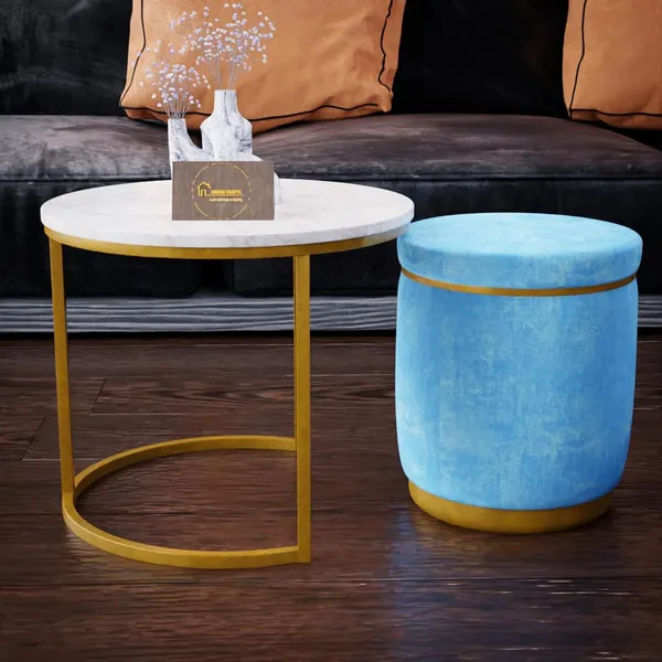 White_Sky_Metal_&_Wood_Ottoman_For_Home_Decor