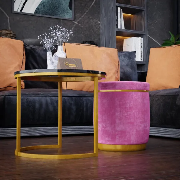 Pink_Metal_&_Wood_Ottoman_For_Home_Decor