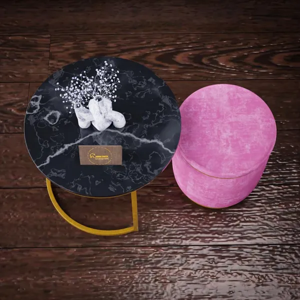Pink_Metal_&_Wood_Ottoman_For_Home_Decor