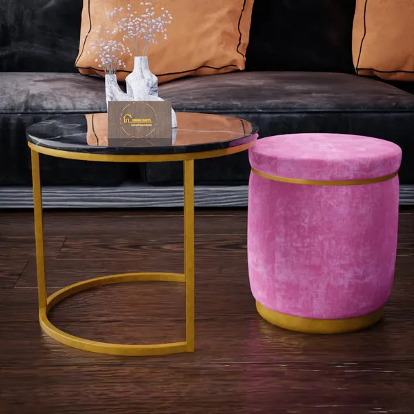 Pink_Metal_&_Wood_Ottoman_For_Home_Decor