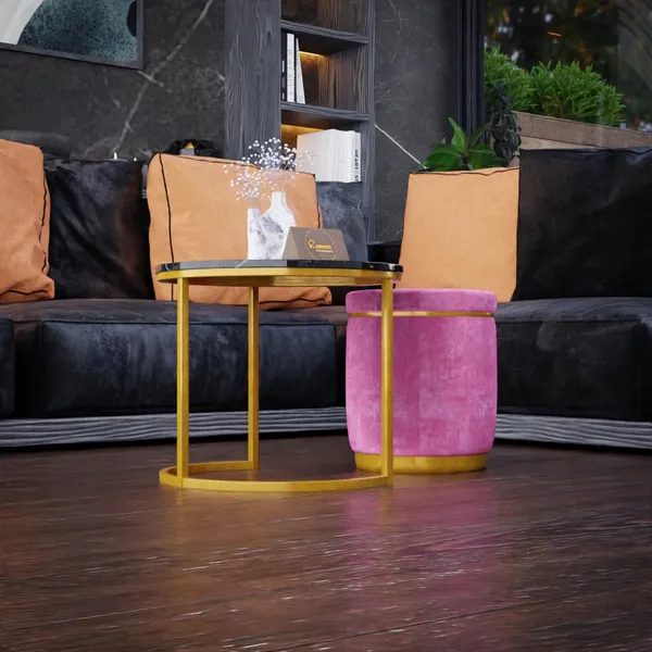Pink_Metal_&_Wood_Ottoman_For_Home_Decor