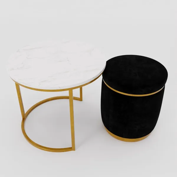 White_Black_Metal_&_Wood_Ottoman_For_Home_Decor