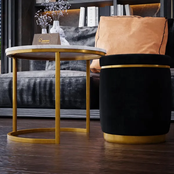 White_Black_Metal_&_Wood_Ottoman_For_Home_Decor