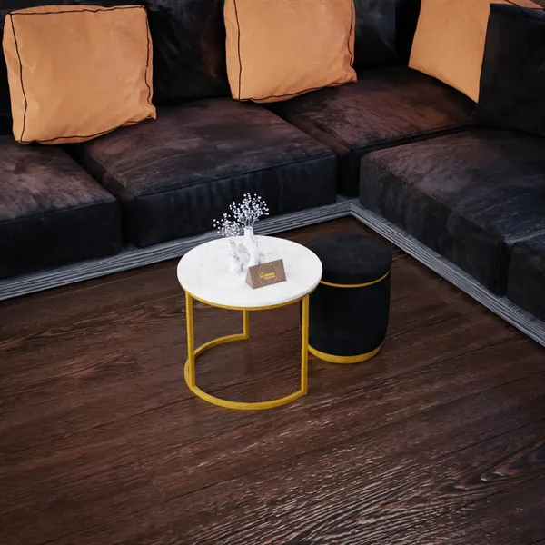 White_Black_Metal_&_Wood_Ottoman_For_Home_Decor